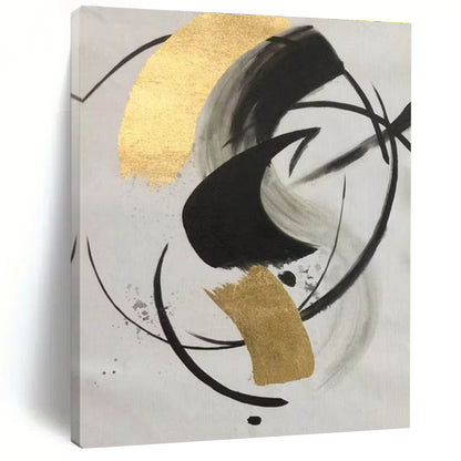 Modern Art Acrylic Black Gold White Abstract Art PT388
