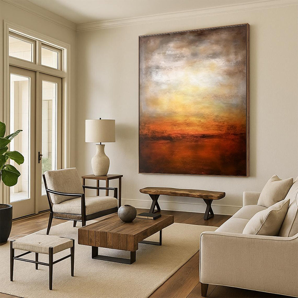 Large Size Orange Brown Abstract Sunset Art PT383