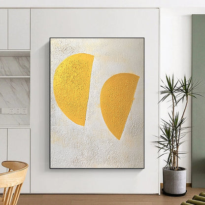 Large Abstract Painting For Living Room With Gold, White Textured Semi-Circles On Canvas PT191