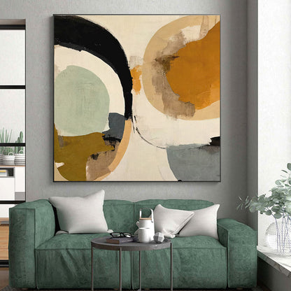 Unique Abstract Art - Earthy & Neutral Circles Abstract Art with Textured Edges PT579