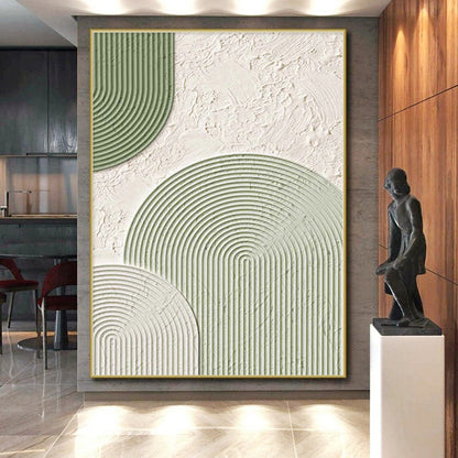 Handmade Art Green & White Geometric Textured Abstract Painting On Canvas PT074