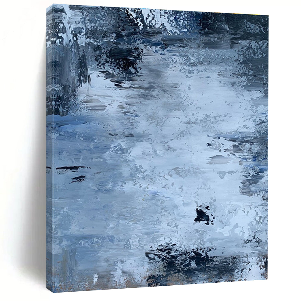 Cool Abstract Paintings in Blue and Grey Abstract Textural Waterscapes PT246