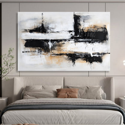 Large Contemporary Wall Art Black, White, and Beige Abstract Urban Scene HPS306