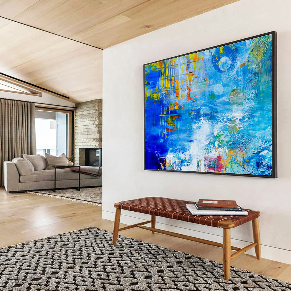 Cool Abstract Paintings Blue, Yellow & Multicolor Textured Abstract Painting On Canvas HPS105