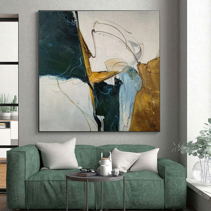 Handmade Art Green, Gold, and White Dynamic Abstract Art PT810