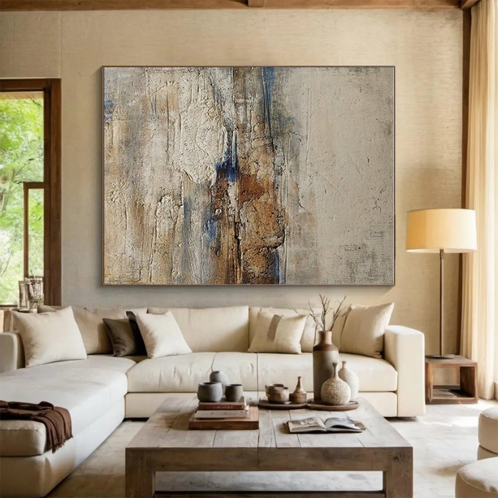 Cool Abstract Paintings Beige and Blue Textured Abstract Art PT630
