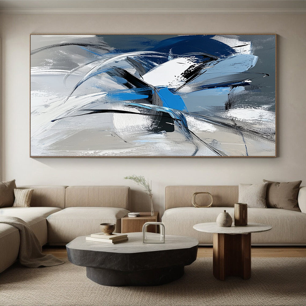 Large Abstract Art For Sale, Blue Gray Black White Abstract Expressionist Art PT164