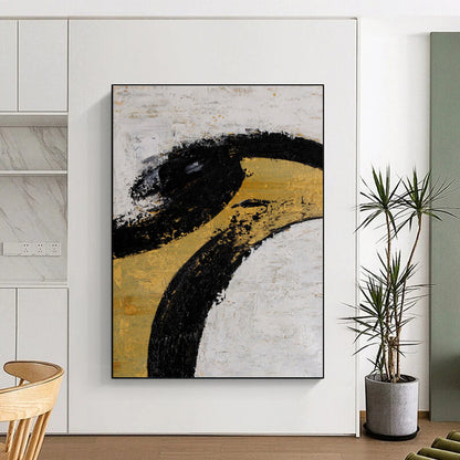 Unique Abstract Art with Black, Gold, and White, Handmade Art Piece PT285