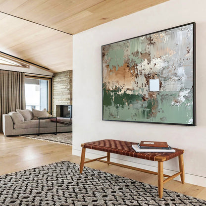 Large Contemporary Wall Art Green, Beige & White Textured Abstract Acrylic Painting HPS249