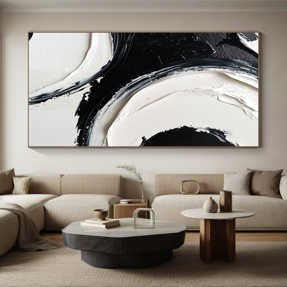 Acrylic Modern Art Paintings Black & White Textured Abstract Painting On Canvas PT127