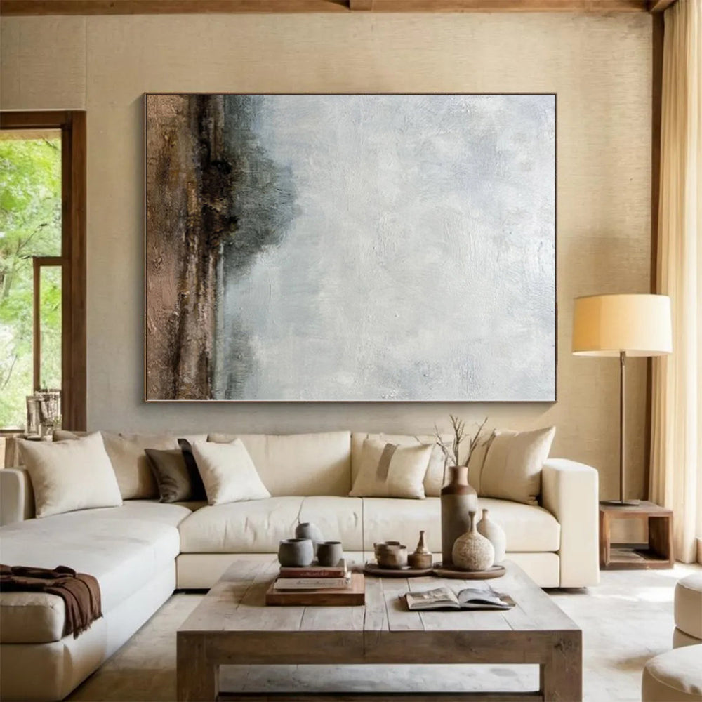 Hand-Painted Gray & Brown Textured Landscape Abstract Painting On Canvas PT081