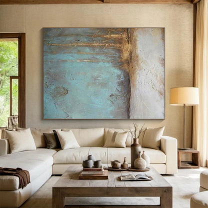 Big Painting Teal and Brown Textured Abstract Work, Large Contemporary Wall Art PT530