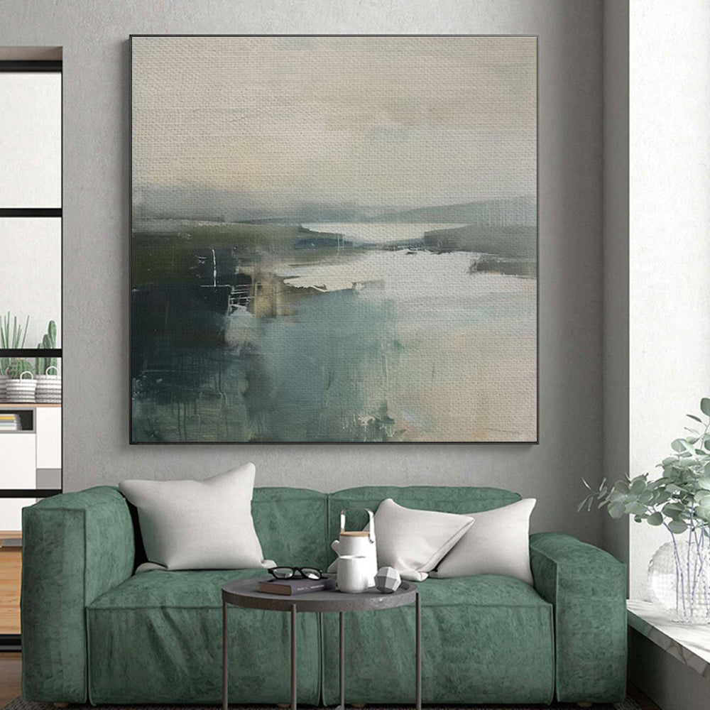 Cool Abstract Paintings - Muted Tones Abstract Landscape Art with Soft Layers PT578