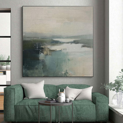 Cool Abstract Paintings - Muted Tones Abstract Landscape Art with Soft Layers PT578