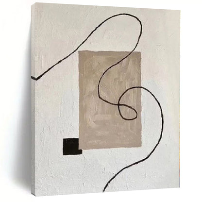 Handmade Art Beige, Black & White Minimalist Abstract Painting On Canvas PT064