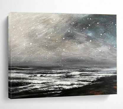Handmade Art Monochrome Starry Sea Abstract On Canvas HPS039