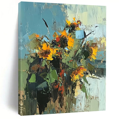 Handmade Art Yellow and Green Sunflower Abstract Floral Painting DPS440