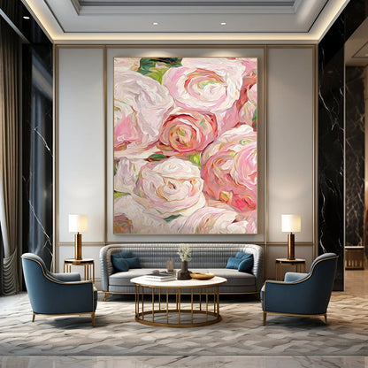 Hand Painted Art Pink and White Floral Abstract Acrylic Painting DPS419