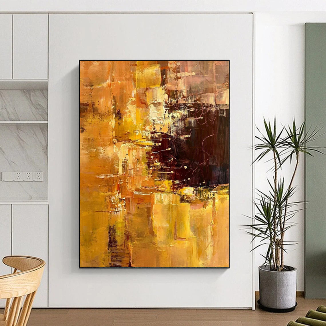 Acrylic Modern Art Paintings Orange, Yellow, and Brown Textured Abstract Art PT802