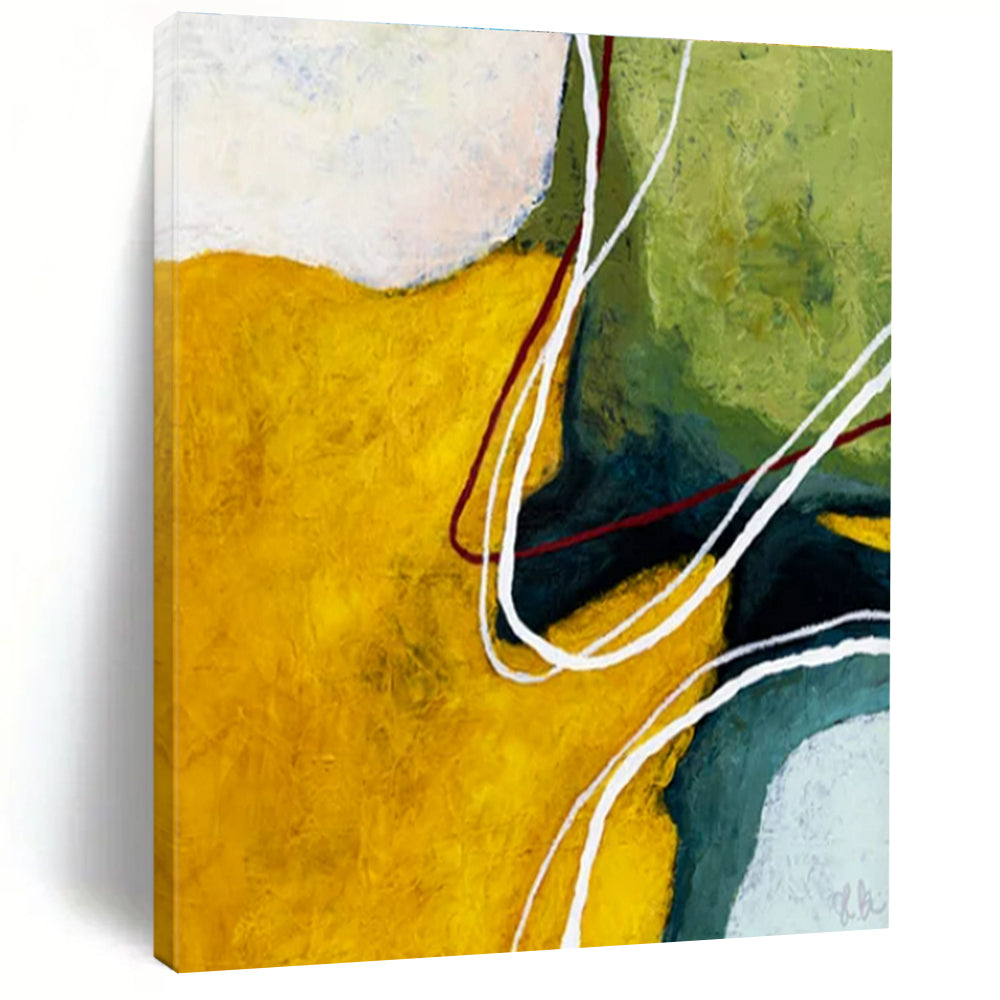 Unique Abstract Art Yellow, Green, and White Curved Abstract Art PT822