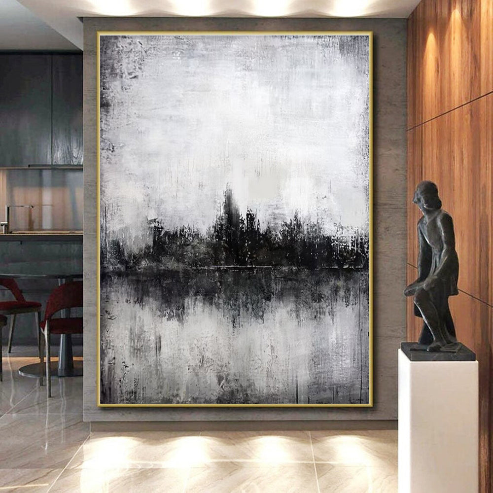 Acrylic Modern Art Paintings Black, White, and Gray Textured Landscape Abstract Art PT704