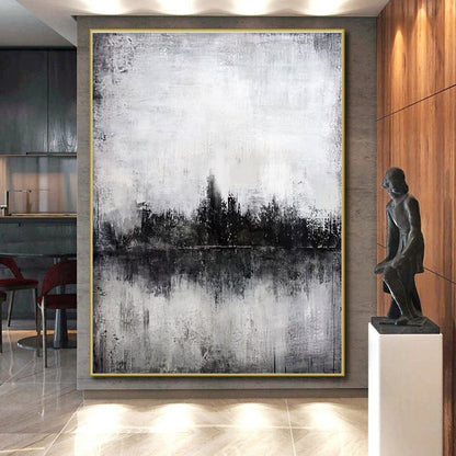 Acrylic Modern Art Paintings Black, White, and Gray Textured Landscape Abstract Art PT704