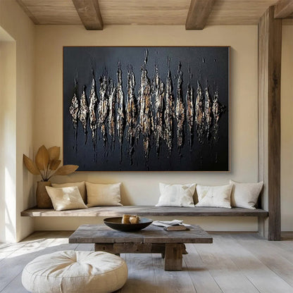 Unique Abstract Art Textured Black & Gold Abstract On Canvas HPS032