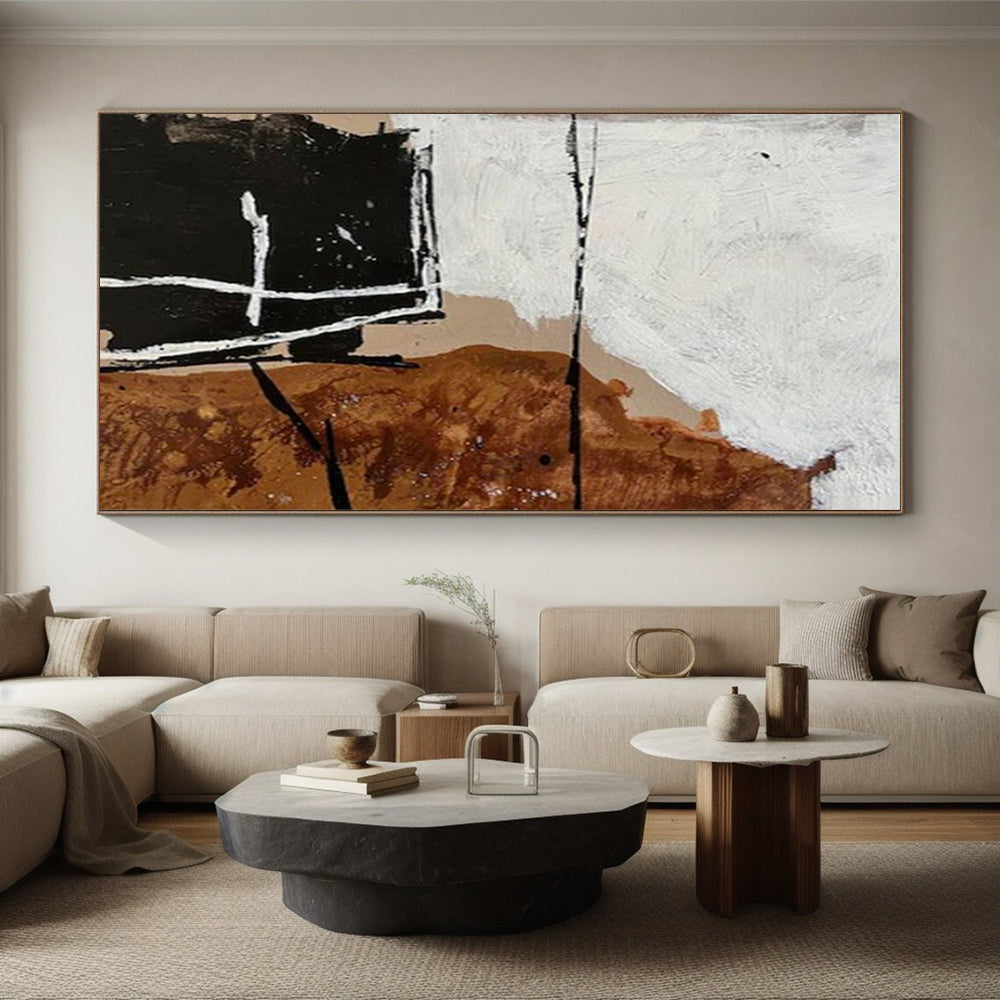 Cool Abstract Paintings Black, White, and Brown Geometric Abstract Art PT686