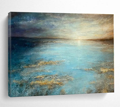 Hand Painted Art Blue & Gold Seascape Abstract Painting On Canvas HPS134