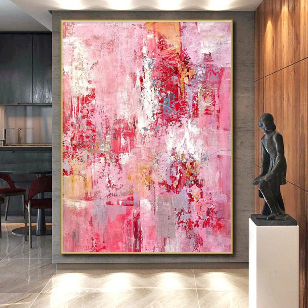 Hand-Painted Pink Red Abstract Expressionist Acrylic Art PT345