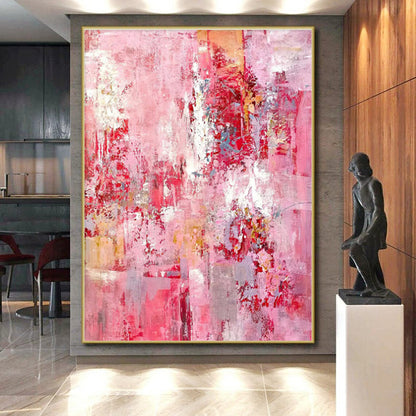 Hand-Painted Pink Red Abstract Expressionist Acrylic Art PT345