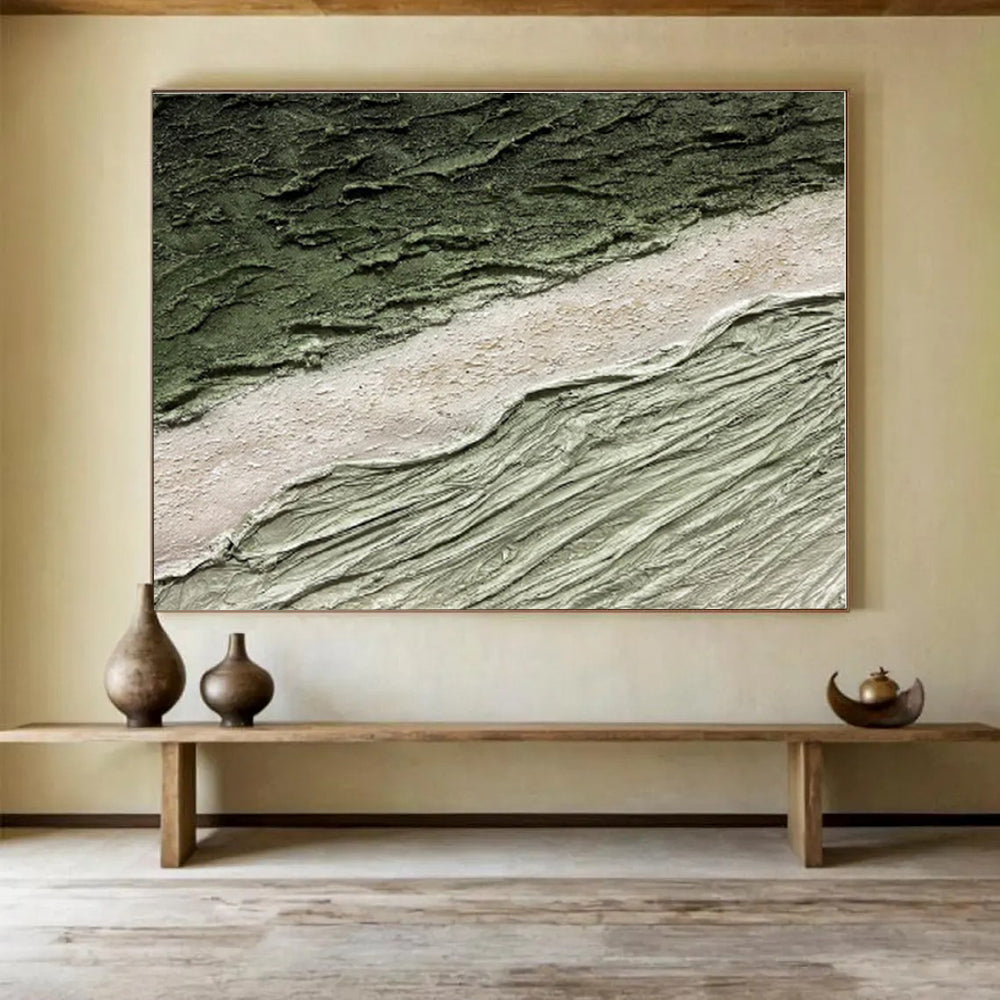 Hand-Painted Earthy Green & Beige Textured Abstract Art On Canvas HPS001