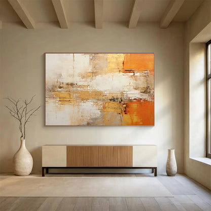 Oversized Abstract Wall Art Orange, Beige & White Abstract Urban Art HPS210