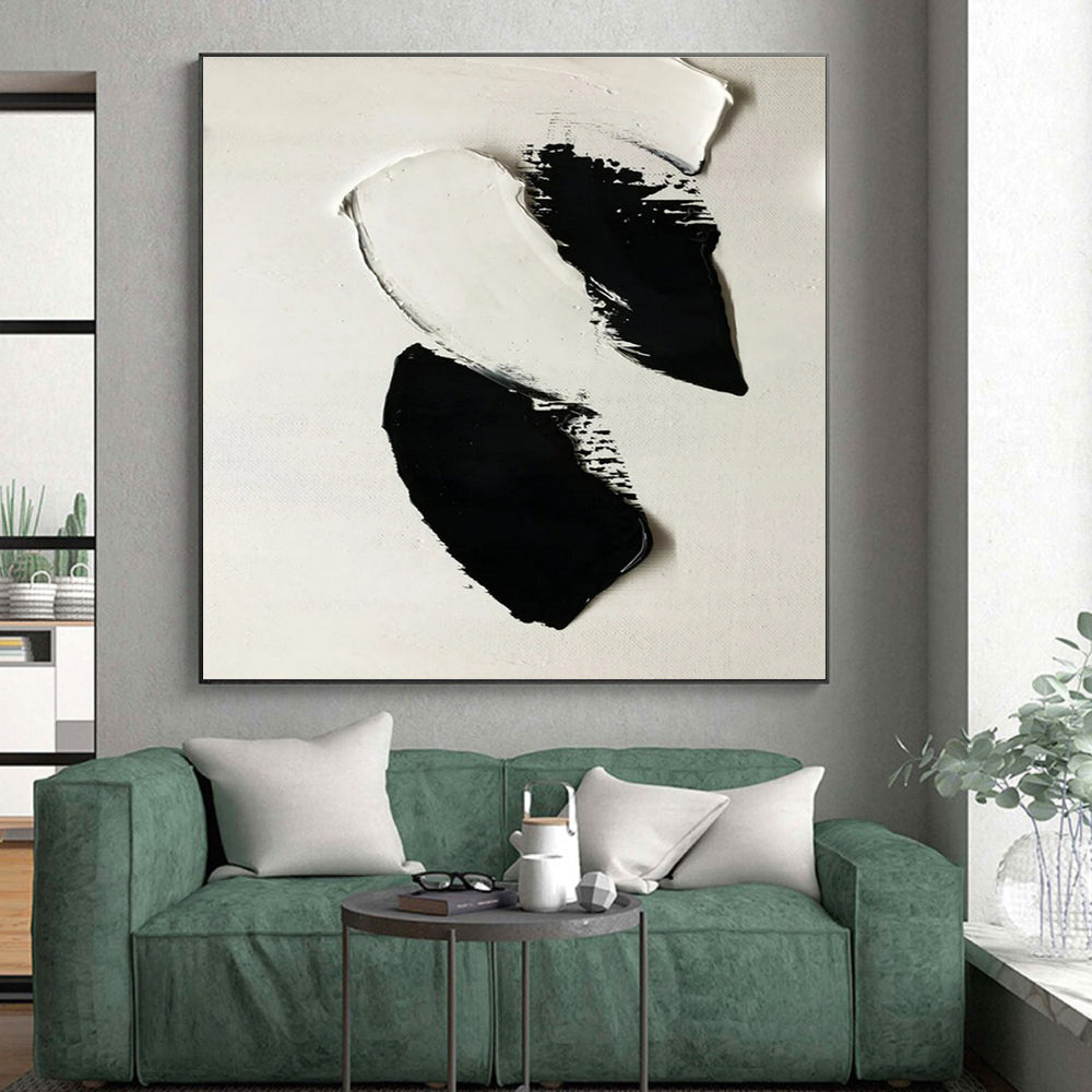 Black & White Minimalist Canvas Art - Bold Brush Strokes Abstract Art PT564