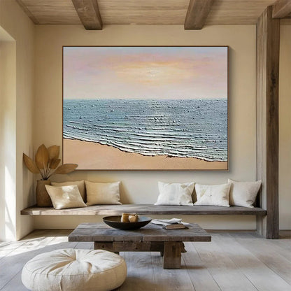 Hand-Painted Pink & Blue Coastal Sunset Abstract Acrylic Painting HPS221