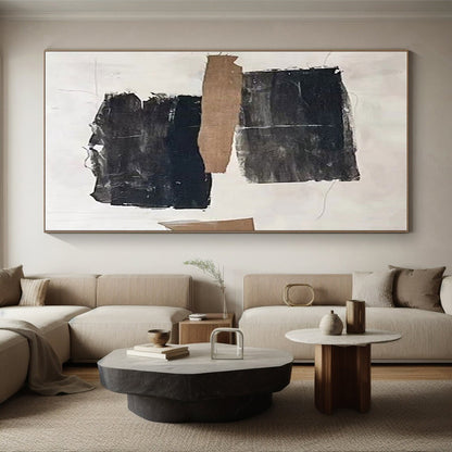 Hand-Painted Black, Brown, and White Textured Abstract Art PT703