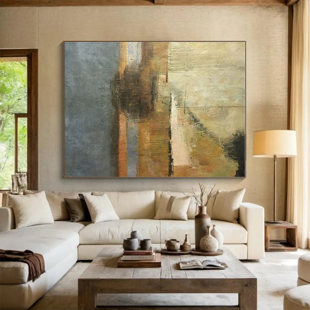 Unique Abstract Art Beige Brown Gray Textured Abstract Art PT384