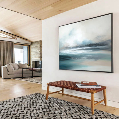 Minimalist Canvas Art Blue & Beige Abstract Coastal Wave Art HPS194