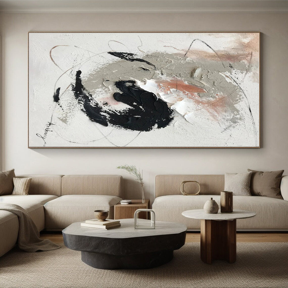 Cool Abstract Paintings Black Gray White Textured Abstract Art PT473