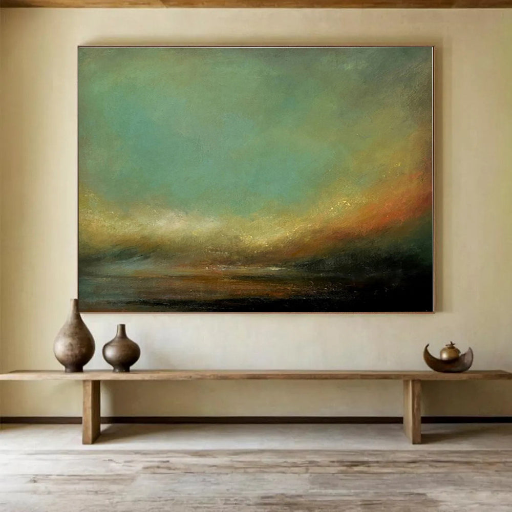 Hand-Painted Teal & Earthy Tones Landscape Abstract Painting On Canvas HPS140