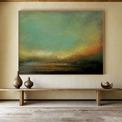 Hand-Painted Teal & Earthy Tones Landscape Abstract Painting On Canvas HPS140