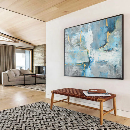 Acrylic Modern Art Paintings Blue, Gray & Gold Textured Abstract Painting On Canvas HPS132