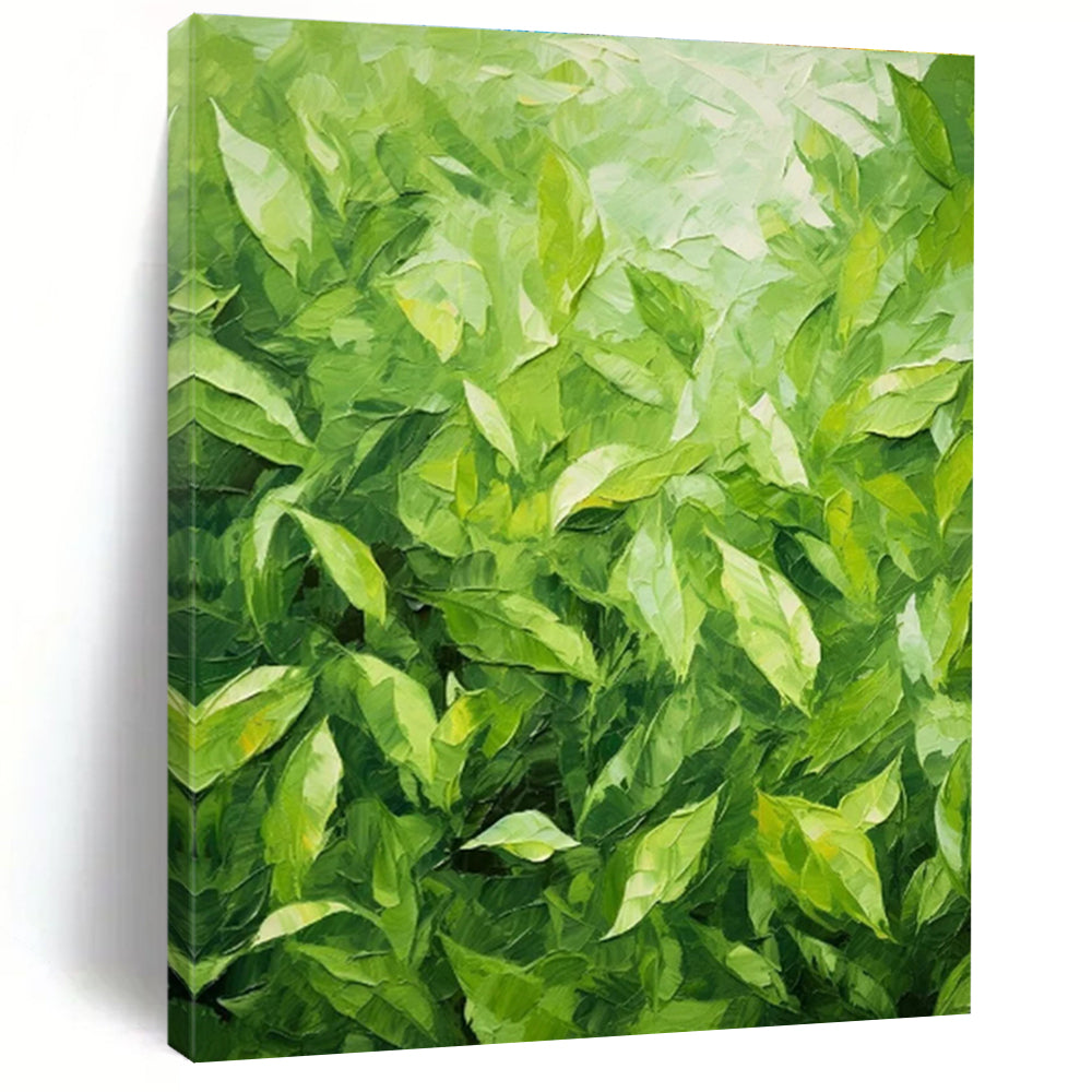 Hand Painted Art Green Leafy Textured Impressionistic Oil Painting PT341