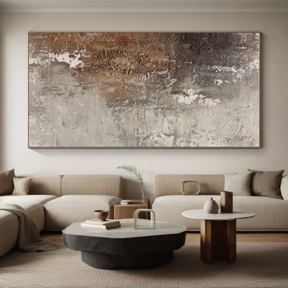 Hand-Painted Brown, Gray, and White Textured Abstract Art, Acrylic Modern Art Painting PT311
