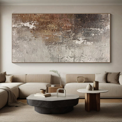 Hand-Painted Brown, Gray, and White Textured Abstract Art, Acrylic Modern Art Painting PT311