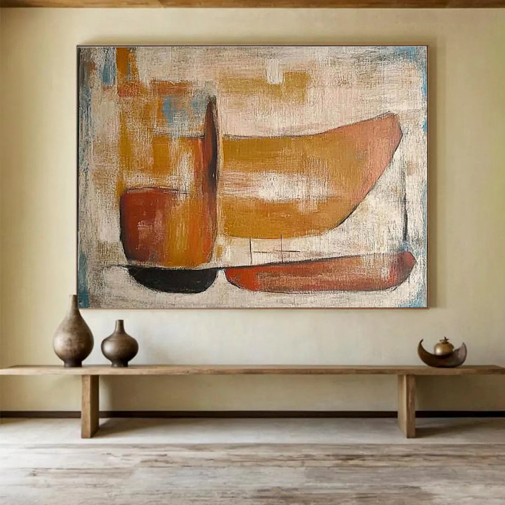 Minimalist Canvas Art Earth Tones (Brown, Beige, Blue) Geometric Abstract Painting HPS239