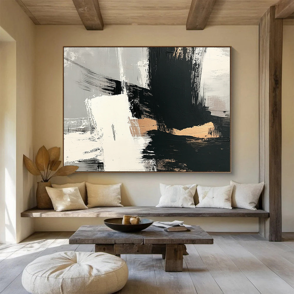 Cool Abstract Paintings Black, White, and Gold Minimalist Abstract Art HPS328