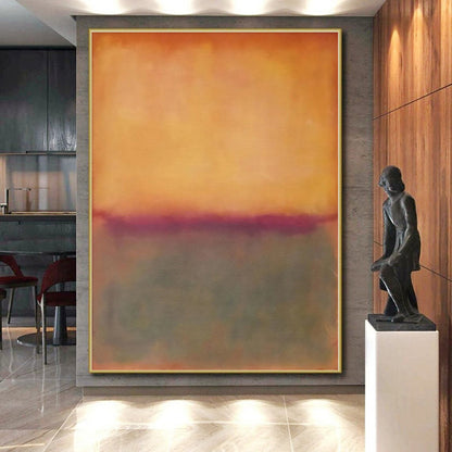 Handmade Art Orange & Gray Color Field Abstract Painting On Canvas PT054