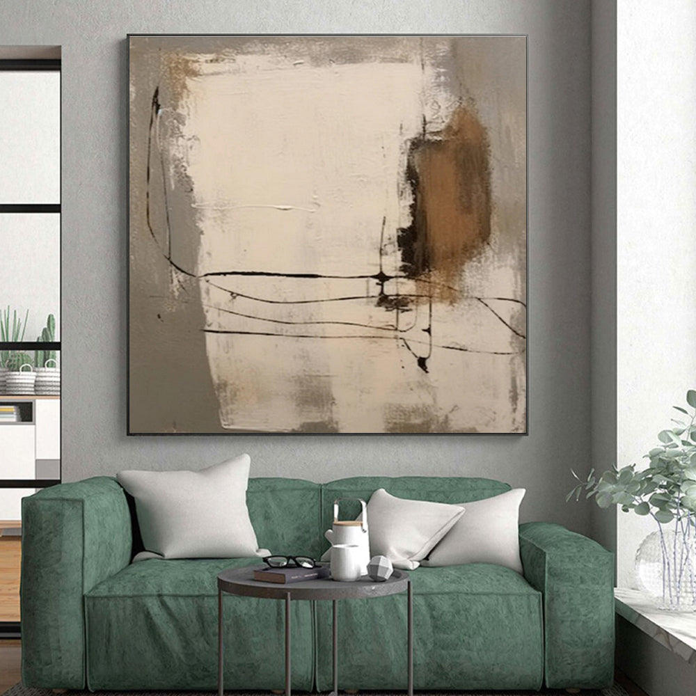 Minimalist Canvas Art Gray Beige Black Line Abstract Artwork PT483