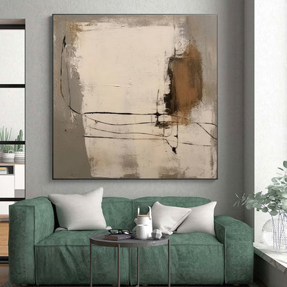 Minimalist Canvas Art Gray Beige Black Line Abstract Artwork PT483